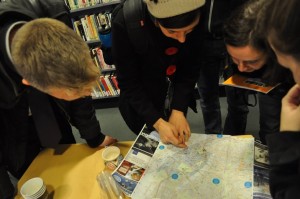 Checking out a map after visit to KVINFO